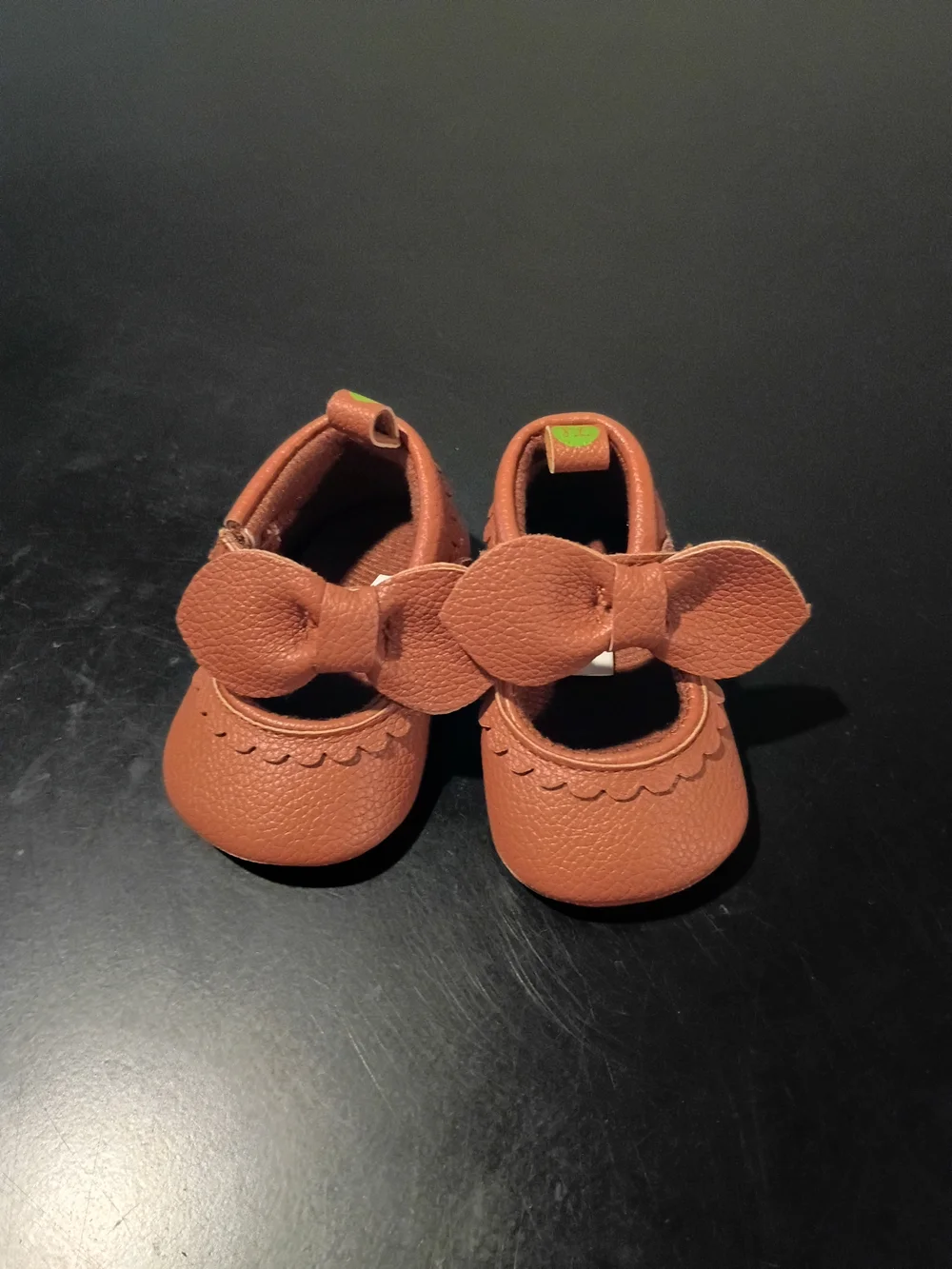 First Steps Baby Girls Cognac Faux Leather Mary Jane Bow Crib Shoes - Size 1